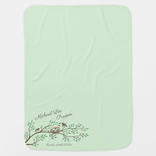 Robin Birds Nest Eggs Spring Baby Shower Baby Blanket (Front)