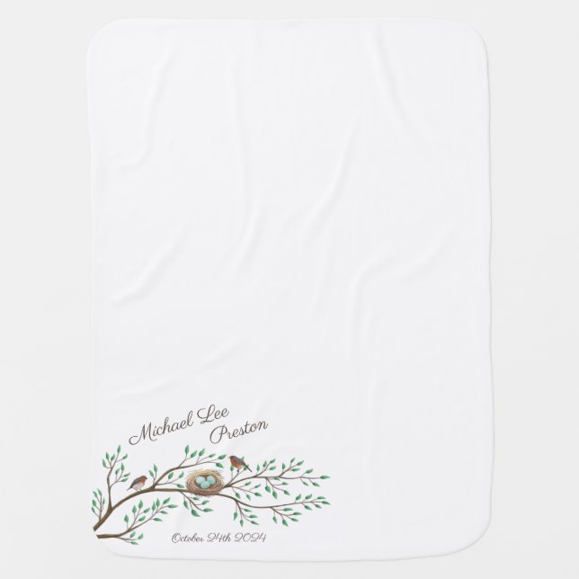 Robin Birds Nest Eggs Spring Baby Shower Baby Blanket (Front)