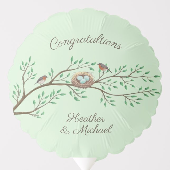 Robin Birds Nest Eggs Spring Baby Shower Balloon (Front)