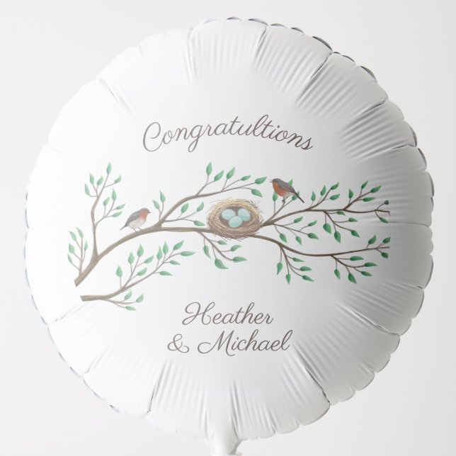 Robin Birds Nest Eggs Spring Baby Shower Balloon (Front)