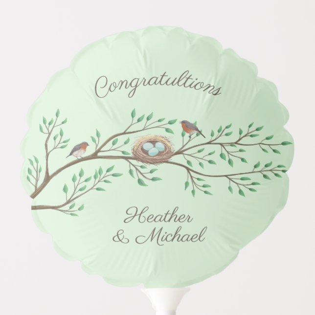 Robin Birds Nest Eggs Spring Baby Shower Balloon (Front)