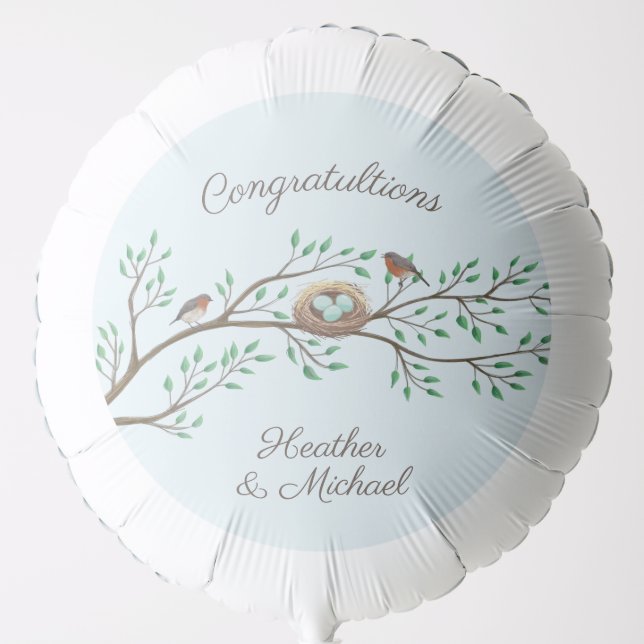 Robin Birds Nest Eggs Spring Baby Shower Balloon (Front)