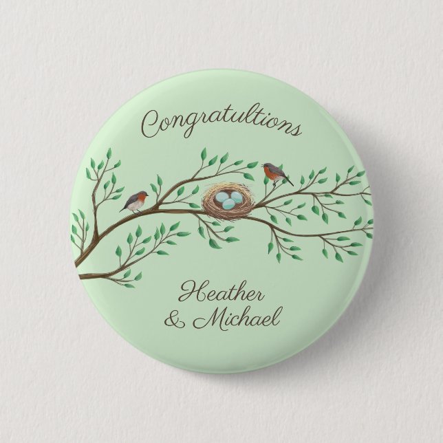 Robin Birds Nest Eggs Spring Baby Shower Button (Front)
