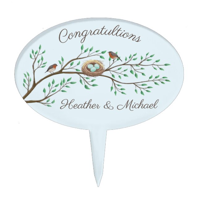 Robin Birds Nest Eggs Spring Baby Shower Cake Topper (Front)