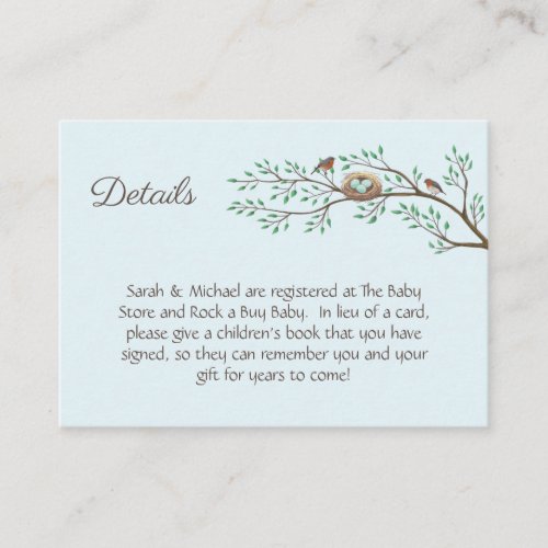 Robin Birds Nest Eggs Spring Baby Shower Enclosure Card