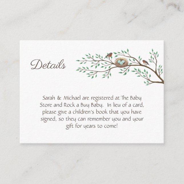Robin Birds Nest Eggs Spring Baby Shower Enclosure Card (Front)