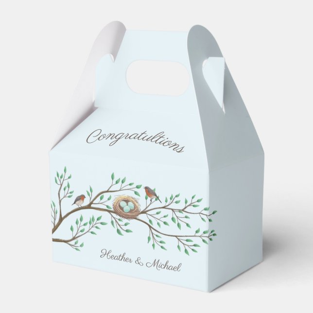 Robin Birds Nest Eggs Spring Baby Shower Favor Boxes (Front Side)