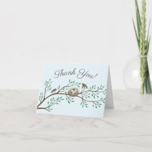 Robin Birds Nest Eggs Spring Baby Shower Letterpress Thank You Card