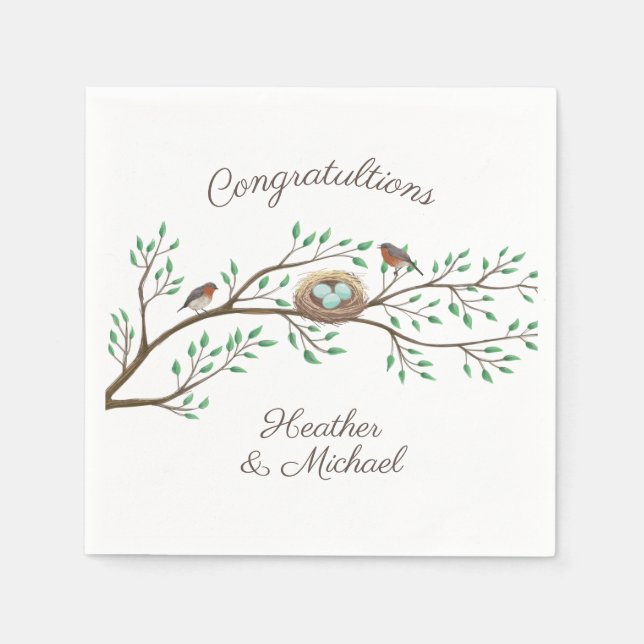 Robin Birds Nest Eggs Spring Baby Shower Napkins (Front)