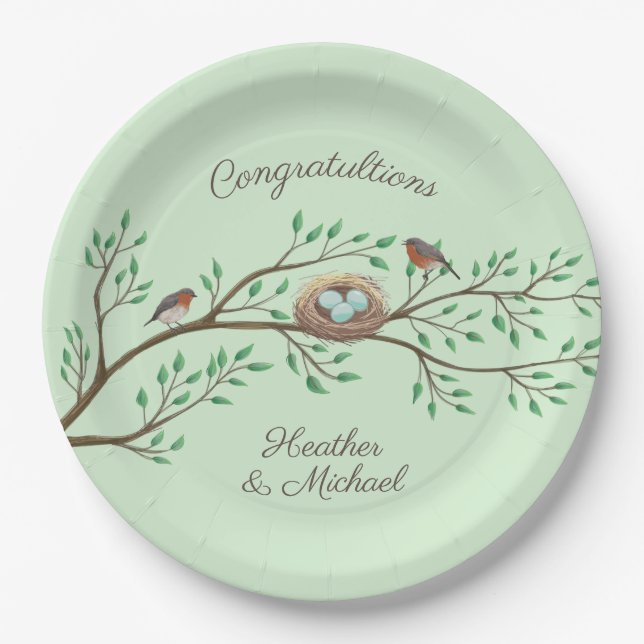 Robin Birds Nest Eggs Spring Baby Shower Paper Plates (Front)
