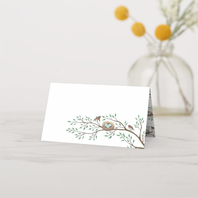Robin Birds Nest Eggs Spring Baby Shower Place Card (Front)