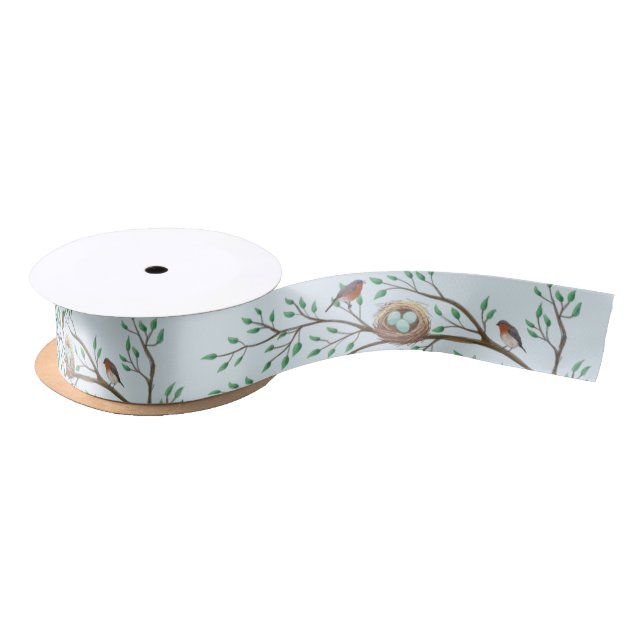 Robin Birds Nest Eggs Spring Baby Shower Satin Ribbon (Spool)