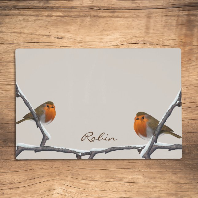Robin Birds on Branch Natural Placemat (Just add your name to this cute bird theme placemat)