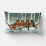 Robin Birds on Branch Snow Forest Winter Christmas Lumbar Pillow