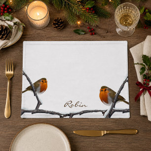 Robin Birds White Personalized Cloth Placemat