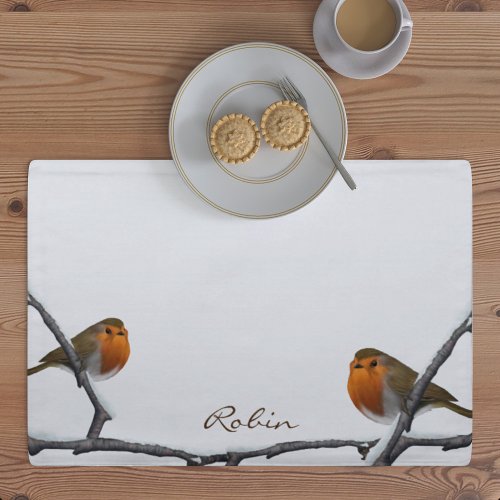 Robin Birds White Personalized Cloth Placemat