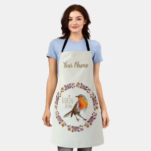 Robin Botanical vintage Flowers for bird lover Apron