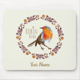 Robin Botanical vintage Flowers for bird lover Mouse Pad