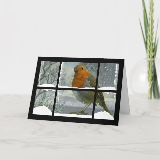 Robin Christmas Card with snow scenery (Front)