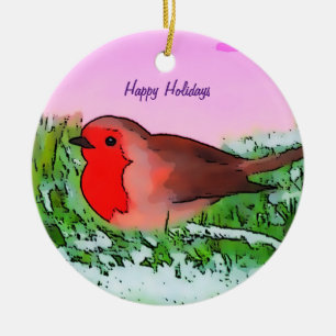 Robin Christmas Holiday season  Ceramic Ornament