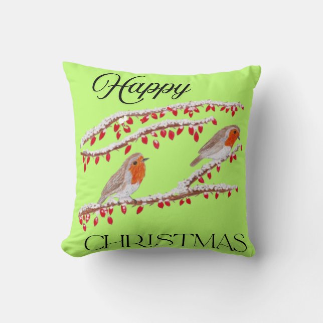 Robin Christmas  Throw Pillow (Front)