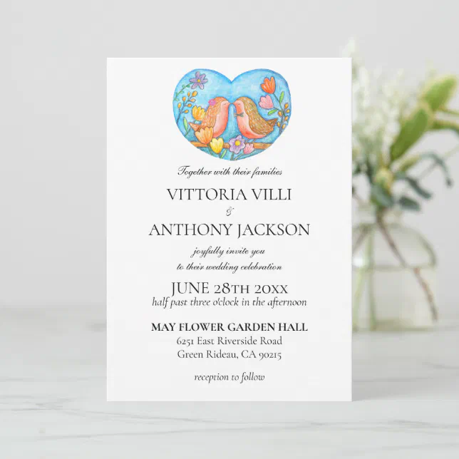 Robin Couple Cute Birds Easy DIY Garden Wedding Invitation | Zazzle