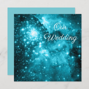 Robin Egg Blue and Aqua Stars Celestial Wedding Invitation