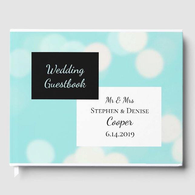 Robin Egg Blue and Black Elegant Wedding Guest Book (Front)