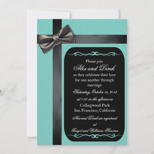 Robin Egg Blue and Black Gay Wedding Invitations