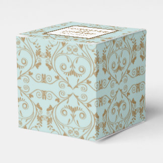 Robin Egg Blue and Gold Damask Wedding Favor Boxes