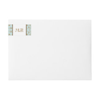 Robin Egg Blue and Gold Damask Wedding Wrap Around Label