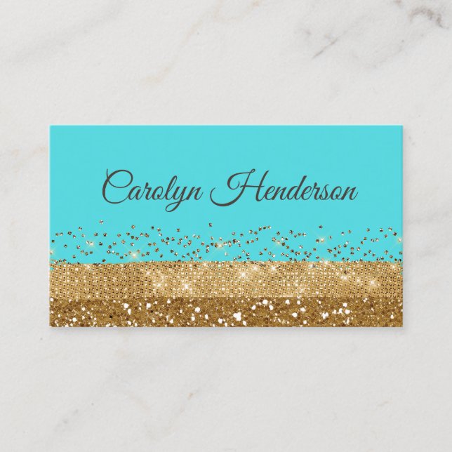 Robin Egg Blue and Gold Glittery Business Card (Front)