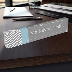 Robin Egg Blue and Gray Chevrons Custom Name Desk Name Plate