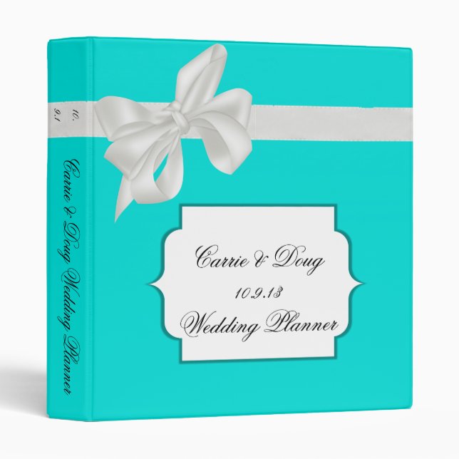 Robin Egg Blue and White Ribbon Wedding Binder (Front/Spine)