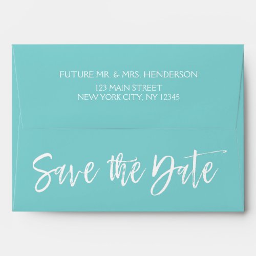 Robin Egg Blue and White Save the Date Envelope