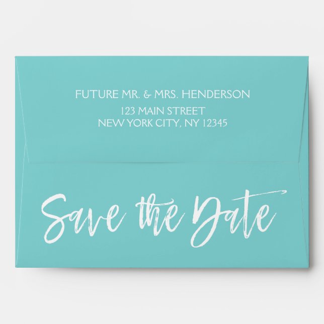 Robin Egg Blue and White Save the Date Envelope (Back (Top Flap))