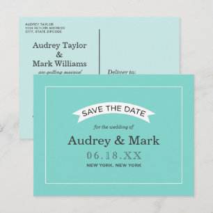Robin Egg Blue Banner Save the Date Announcement Postcard