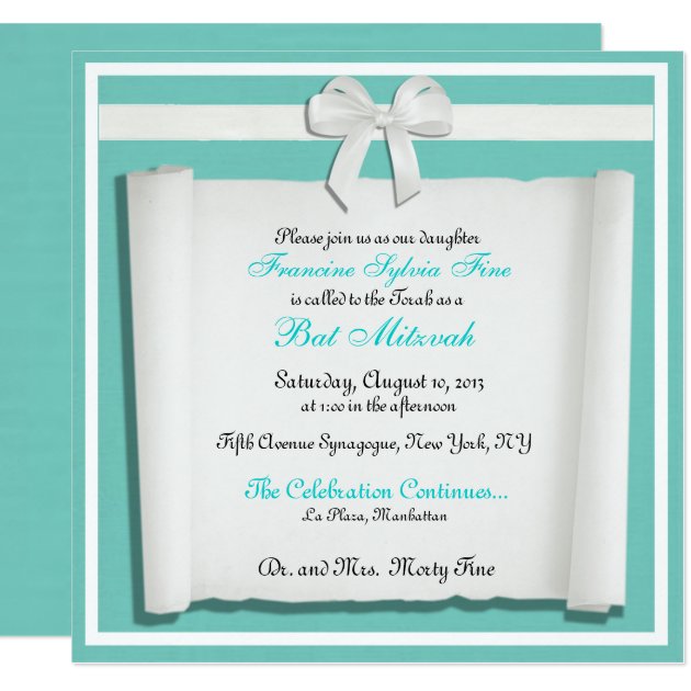 Robin Egg Blue Bat Mitzvah Invitations