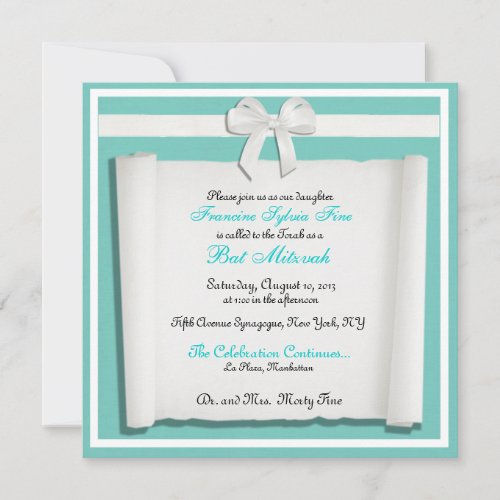 Robin Egg Blue Bat Mitzvah Invitations