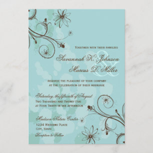 Robin Egg Blue Brown Floral Wedding Invitations