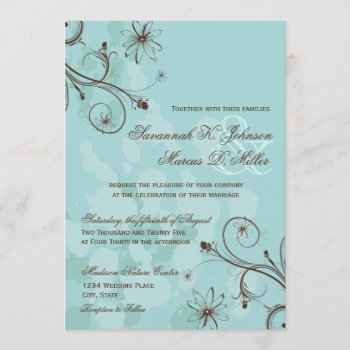 Robin Egg Blue Brown Floral Wedding Invitations by WillowTreePrints at Zazzle