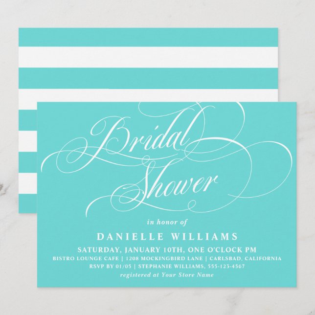 Robin Egg Blue Calligraphy Bridal Shower Invitation (Front/Back)