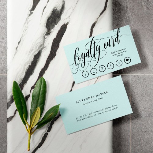 Robin Egg Blue Calligraphy Loyalty Punch Card