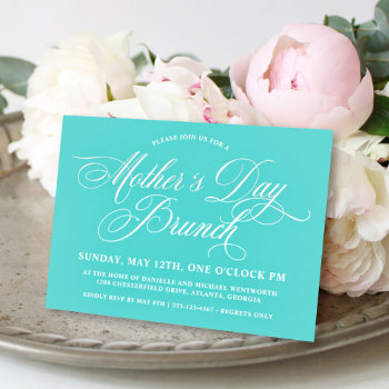 Robin Egg Blue Calligraphy Mother's Day Brunch Invitation by DP_Holidays at Zazzle