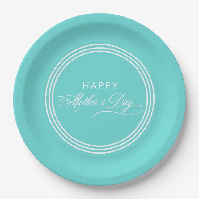 Robin Egg Blue Calligraphy Mother's Day Paper Plates (Front)