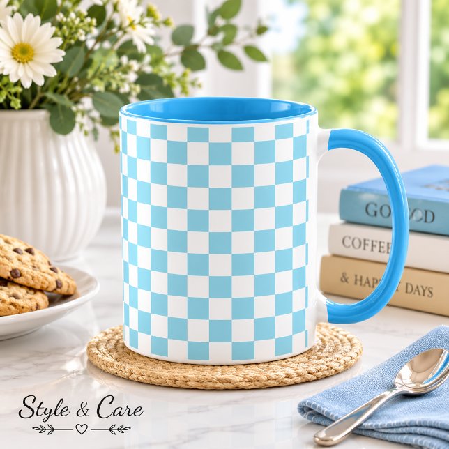 Robin Egg Blue Combo Mug with White Square Pattern (Robin Egg Blue Combo Mug with White Square Pattern)