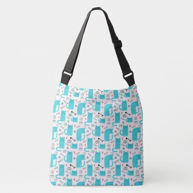 Robin Egg Blue Cute Cat Pattern Crossbody Bag (Front)