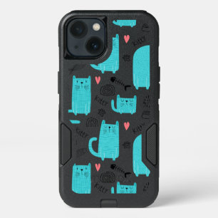 Robin Egg Blue Cute Cat Pattern iPhone 13 Case