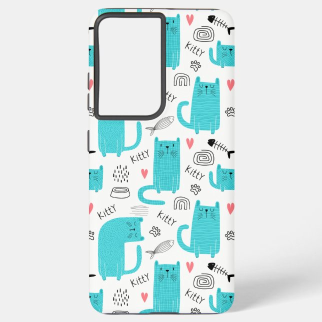 Robin Egg Blue Cute Cat Pattern Samsung Galaxy Case (Back)