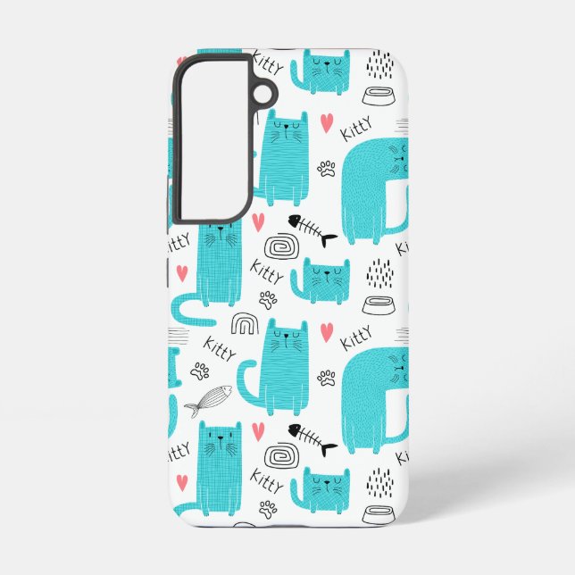 Robin Egg Blue Cute Cat Pattern Samsung Galaxy Case (Back)
